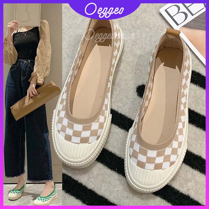 Giày Búp Bê Vải Lưới Họa Tiết Caro Thời Trang Nữ Tính