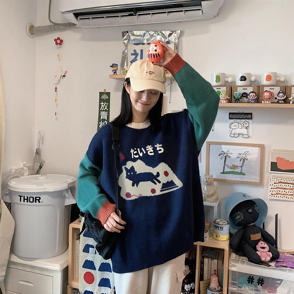 Áo Len Nữ  New Korean College Warm BF Loose Round Neck Sweater for Female Students