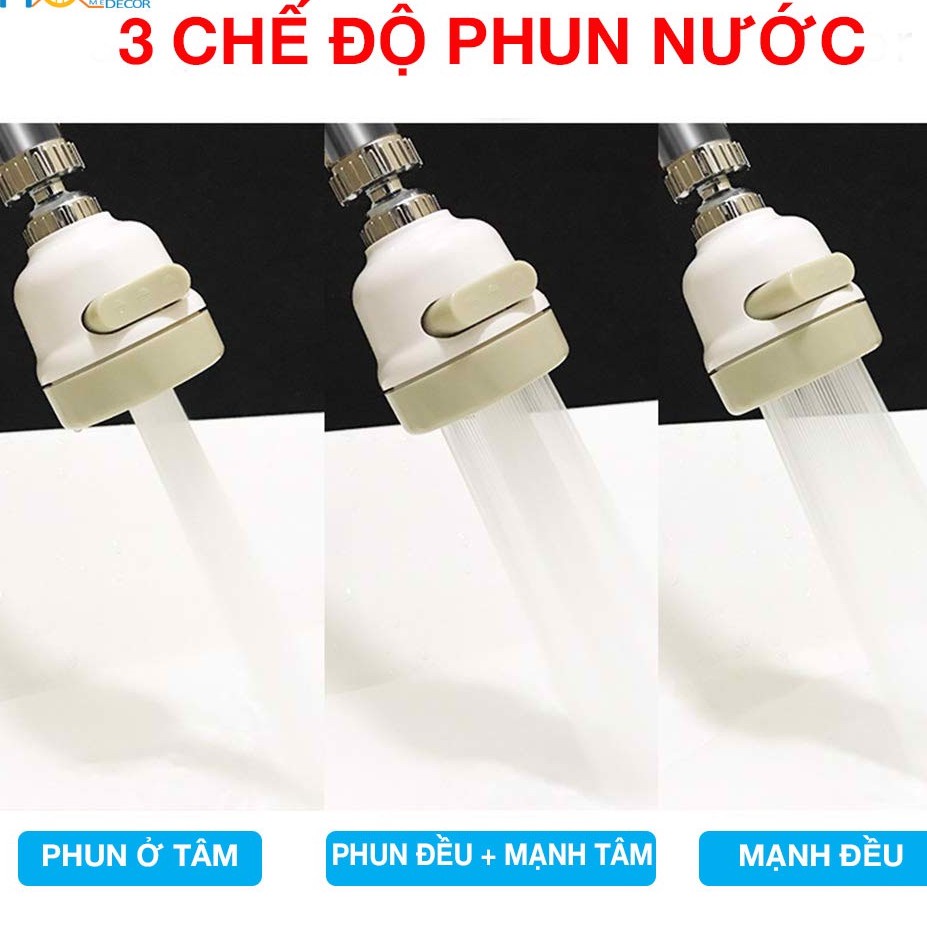 Đầu Vòi Tăng Áp Bồn Rửa Xoay 360 Độ Vòi Nhựa 3 Chế Độ Chảy Thông Minh