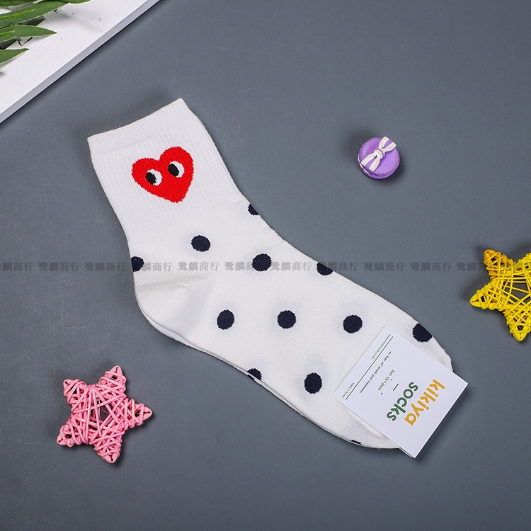 Vớ Cotton Cổ Cao Họa Tiết Chấm Bi / Sọc Trắng Đen Phong Cách Hàn Quốc Thời Trang Cho Nữ