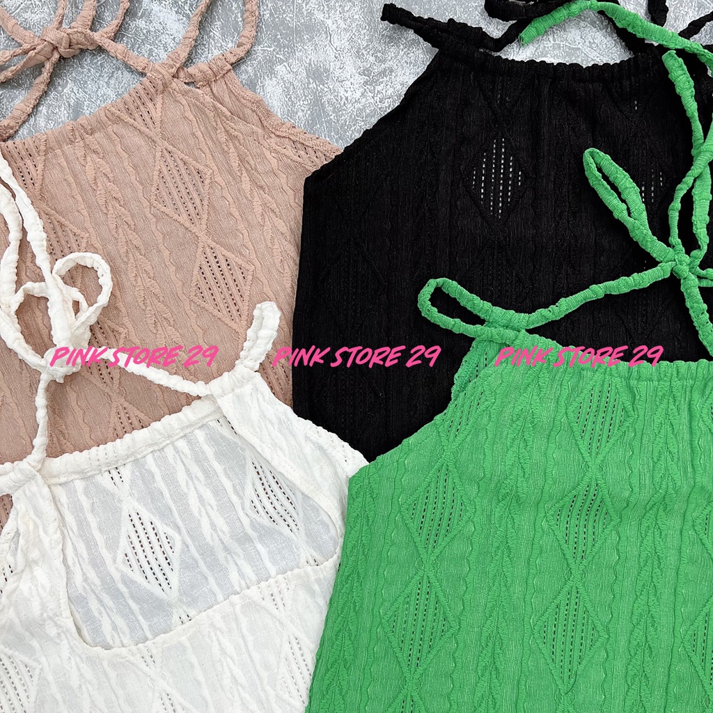 Áo Croptop Len Body Cổ Yếm PINKSTORE29, Dáng Ôm Họa Tiết Thổ Cẩm A5437