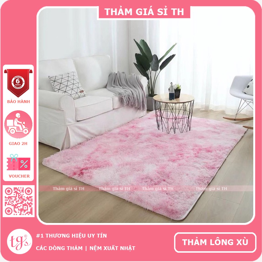 Thảm trải sàn phòng ngủ, lót sofa trang trí sàn phòng khách lông xù loang màu hồng nhạt