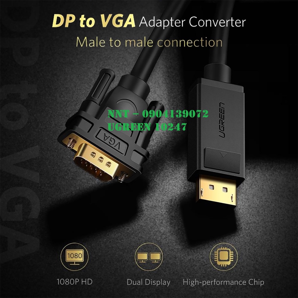 Cáp chuyển đổi Displayport to VGA dài 1,5m chính hãng Ugreen 10247 cao cấp