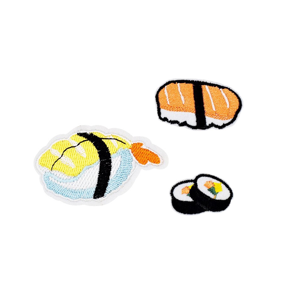 Bộ 3 miếng dán thêu ủi quần áo hình sushi phụ kiện may vá quần jeans thủ công