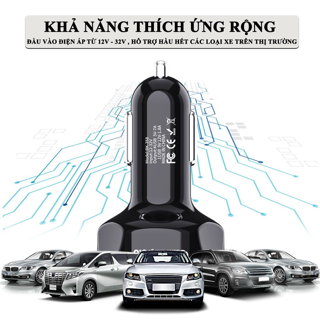 [Mã LIFE2410K giảm 10K đơn 20K] Tẩu Sạc Ô Tô 4 Cổng USB VERSION 2 (Có 1 Cổng Quick Sạc Nhanh 3.0)