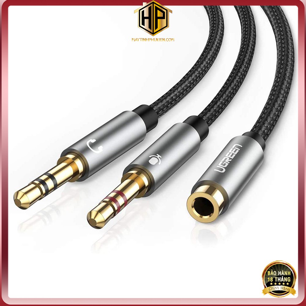 Ugreen AV140 - Cáp âm thanh 3.5mm âm sang 2 đầu Mic và Tai nghe dương dài 20cm