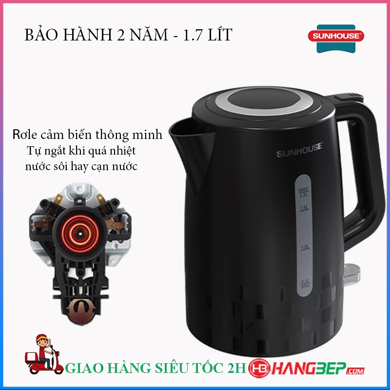 Bình đun nước siêu tốc 1.7 lít Sunhouse Mama SHD1306- Bảo hành chính hãng 12 tháng toàn quốc