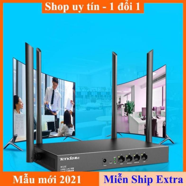 [ Xả kho tết] Bộ phát WIFI Tenda w15e ac1200Mps doanh nghiệp 50 user - vùng phủ sóng 300m2 4 ăn ten phát sóng cực mạnh