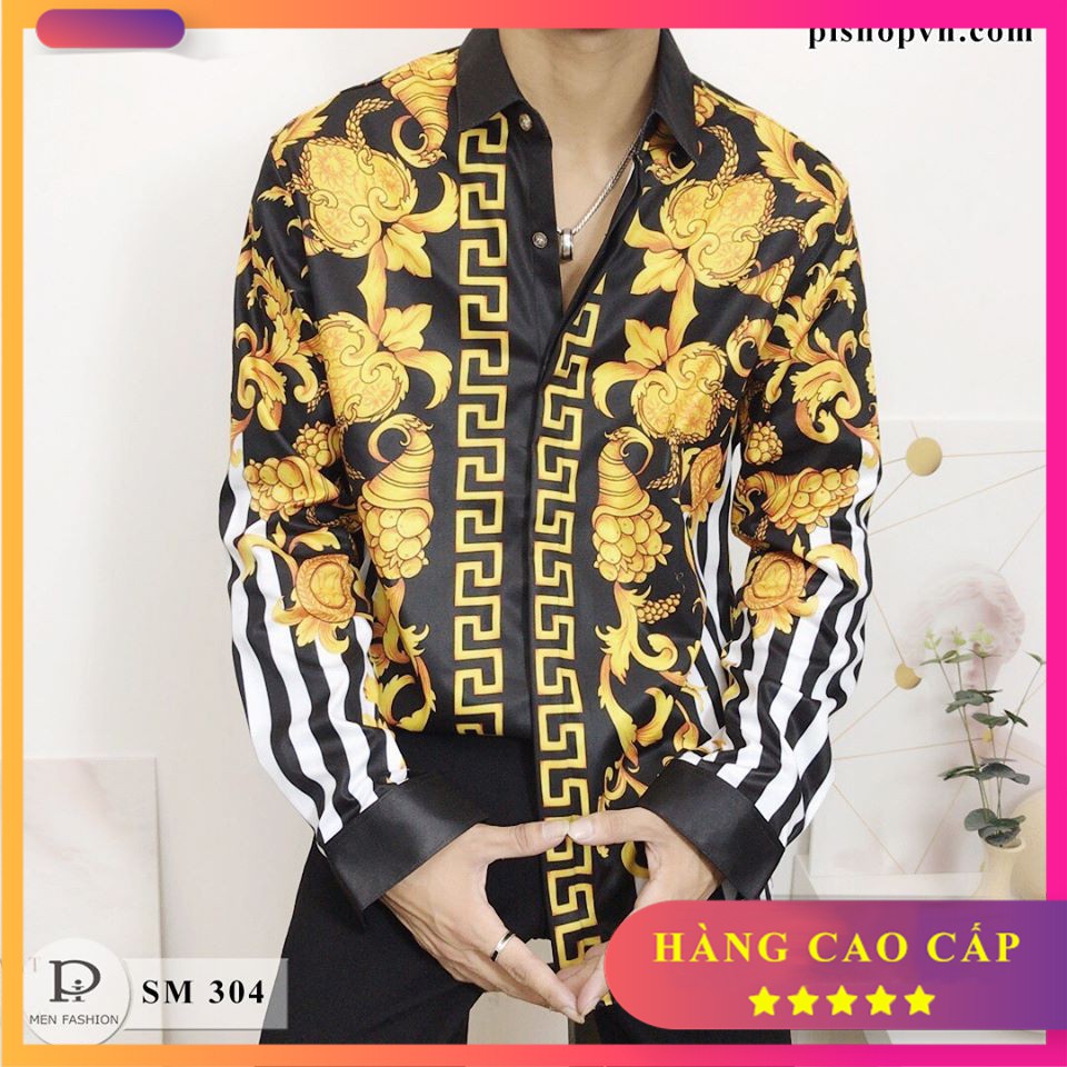 Áo sơ mi nam dài tay họa tiết châu âu ngẫu nhiên, chất lụa hàn đẹp cao cấp htstore