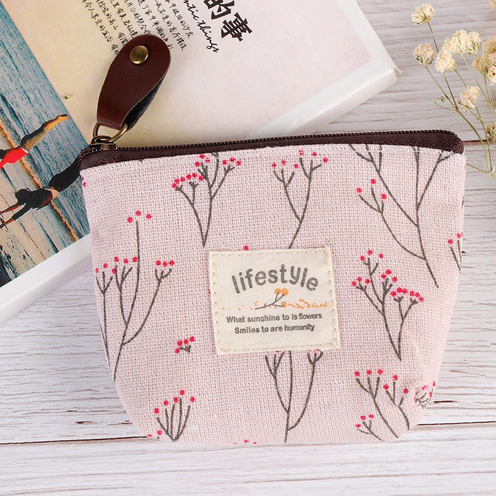 .Ví Canvas Đựng Tiền Xu Họa Tiết Hoa Phong Cách Hàn Quốc