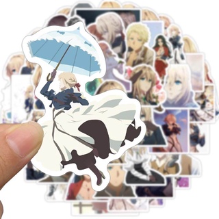 Bộ 50 Miếng Dán Hình Anime Violet Evergarden Chống Thấm Nước Trang Trí Vali/Laptop/Xe Đạp
