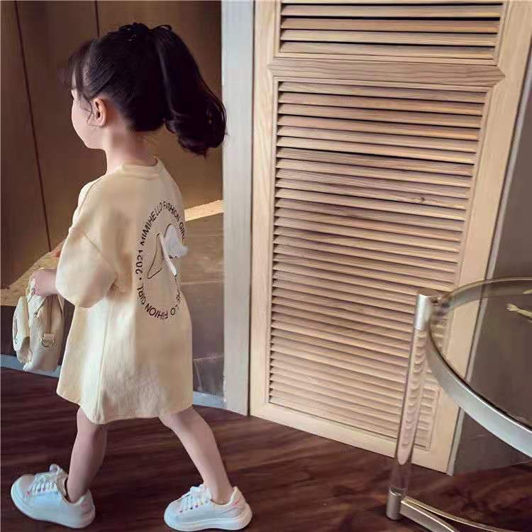 Đầm Thun In Hình Đôi Cánh Phong Cách Hàn Quốc Xinh Xắn Dành Cho Bé Gái 2-9 Tuổi