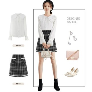 chân váy dạ tweed khuy ngọc
