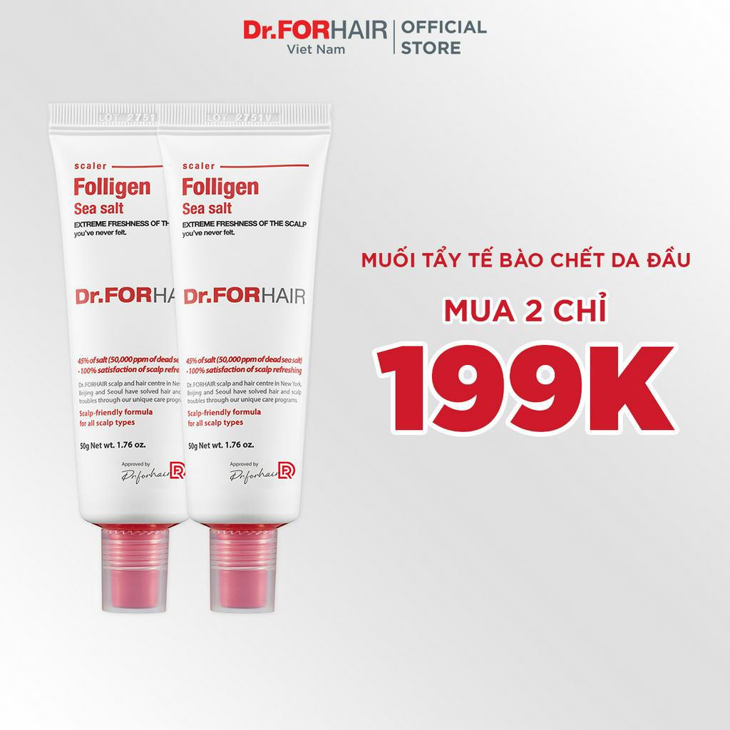 Muối tẩy tế bào chết da đầu, giúp giảm gàu, giảm rụng và hỗ trợ mọc tóc Dr.FORHAIR Sea Salt Scaler 50g