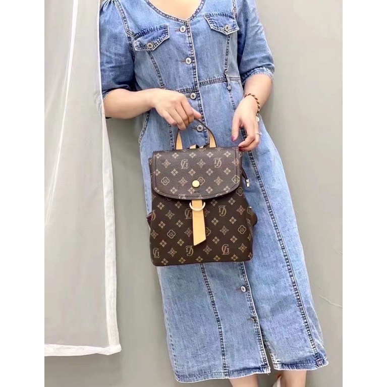 Balo da nữ mini thời trang vintage đi học đi làm họa tiết monogram cặp da pu cao cấp Y6761