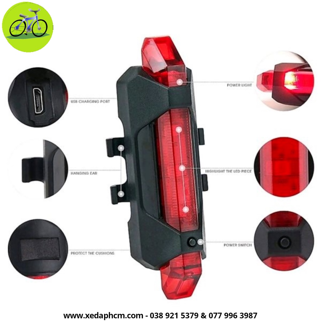 Đèn hậu xe đạp LED cảnh báo sáng đỏ sạc USB NQY