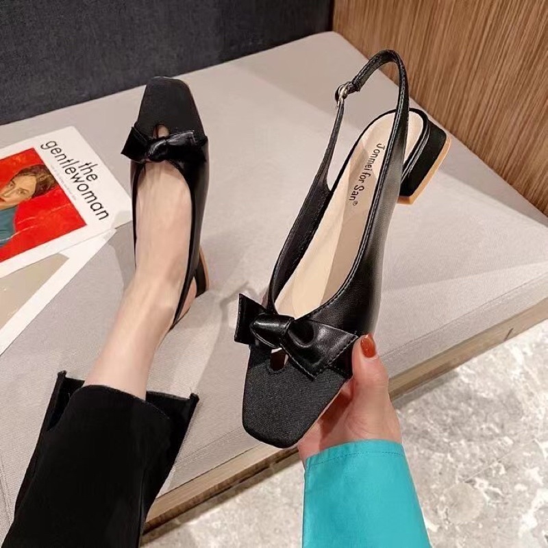 Giày Sandal Nữ Slingback vá mũi nơ xinh xắn Jomei 2p