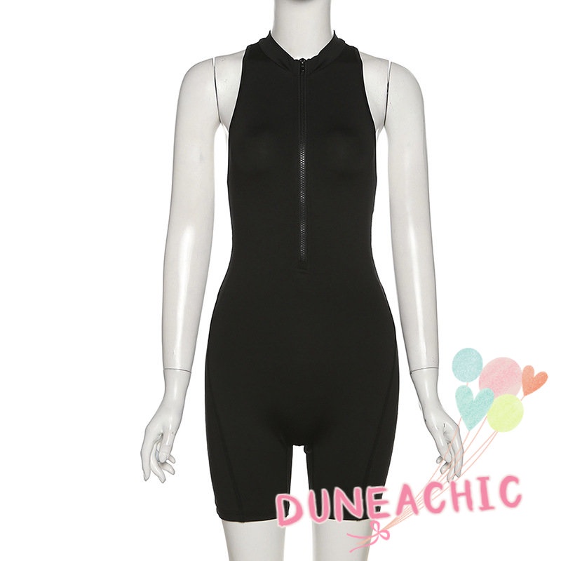 DUNEA Jumpsuit thể thao sát nách màu trơn phối khoá kéo thiết kế hở lưng quyến rũ