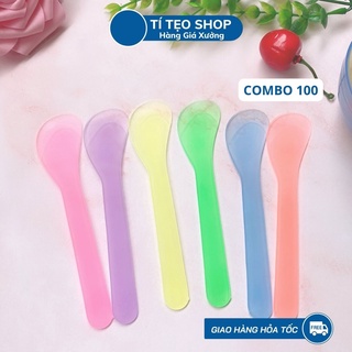 Combo 100 que quét mặt nạ - muỗng nhựa nhiều màu - que trộn mỹ phẩm
