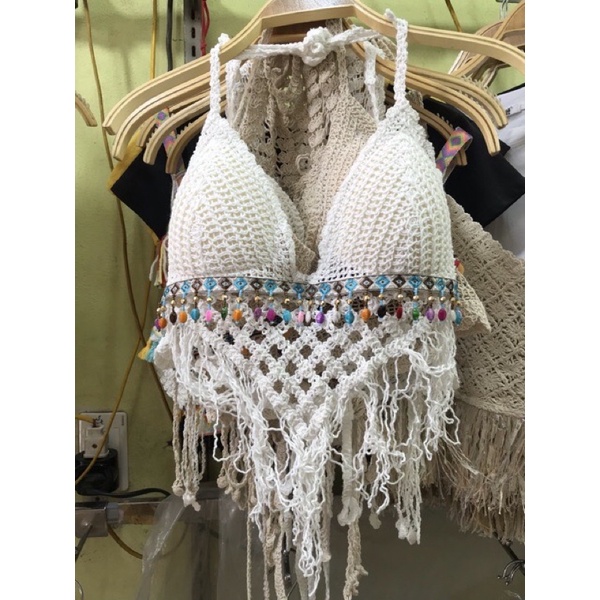 44-Bộ đồ bơi bikini ren⚡️Set ren đi biển 3 món sang chảnh bra tam giác hạt