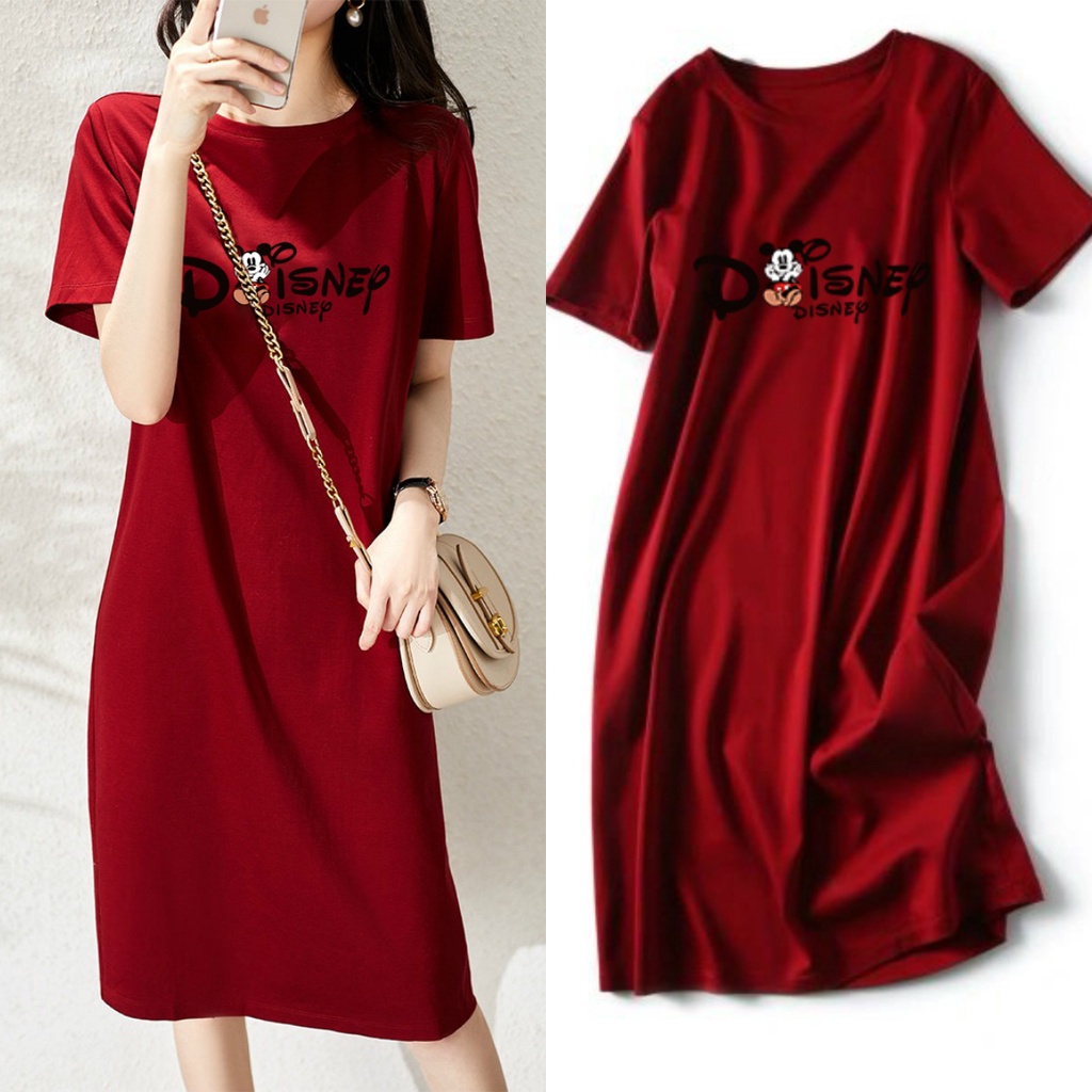 Đầm Thun In Hình Chuột Mickey Thời Trang Mùa Hè Dành Cho Nữ Size M-3XL