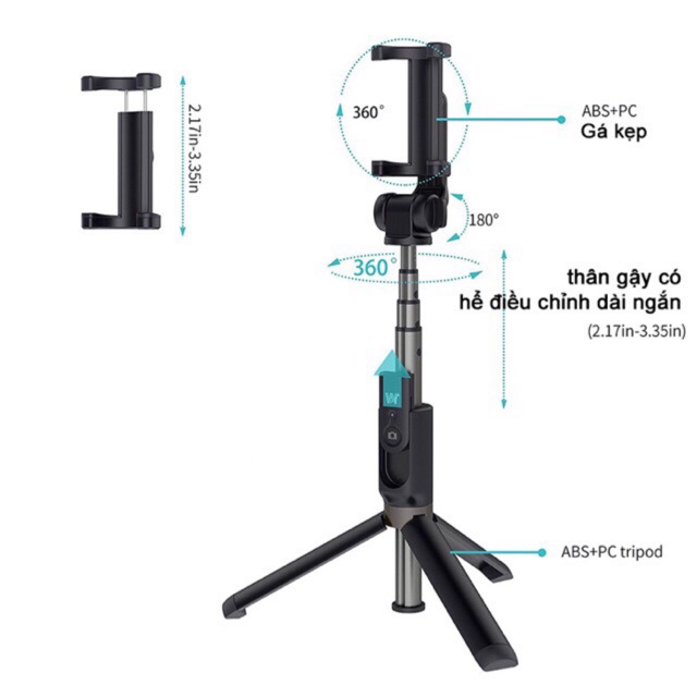 Gậy Tự Sướng Bluetooth Selfie Stick Tripod L01 Có Chân Chụp Ảnh Cao Cấp | BigBuy360 - bigbuy360.vn