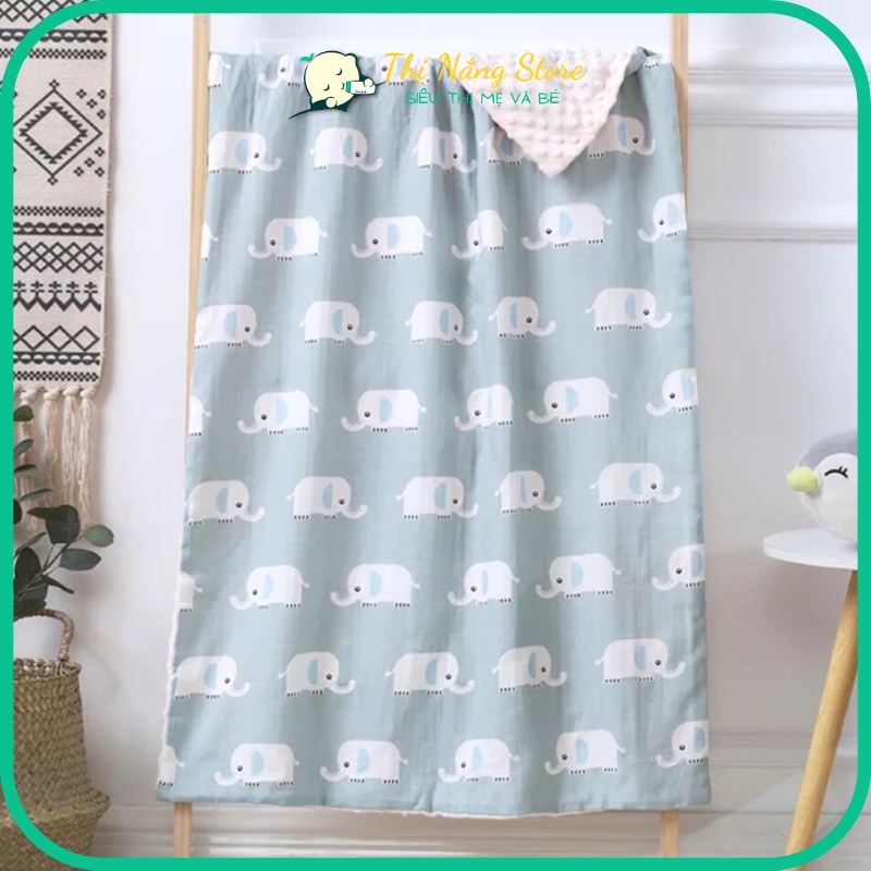 Chăn xô muslin mix nhung bi 4 mùa cho bé Thị Nắng Store, Chăn kích thước 70x110cm cho bé sơ sinh