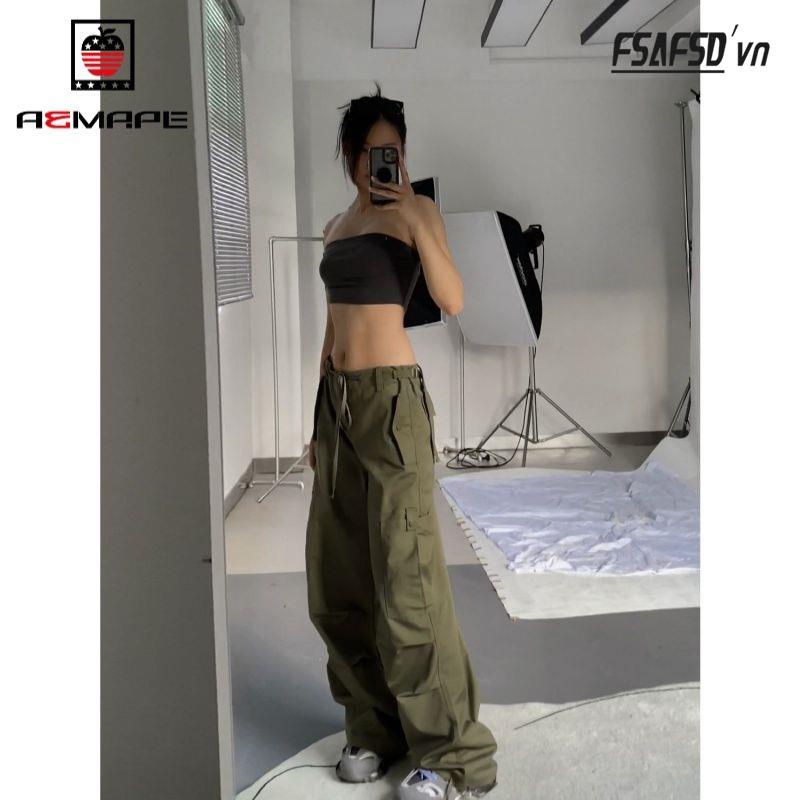 Quần Yếm Xếp Ly Phối Túi Lớn Phong Cách Retro Mỹ