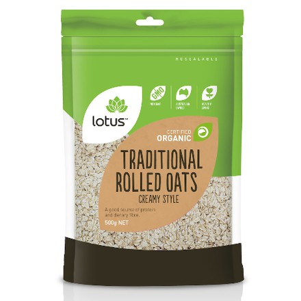 Yến Mạch Hữu Cơ Cán Dẹp Truyền Thống Lotus - ORGANIC Oats Rolled Traditional Creamy Style - Túi 750g