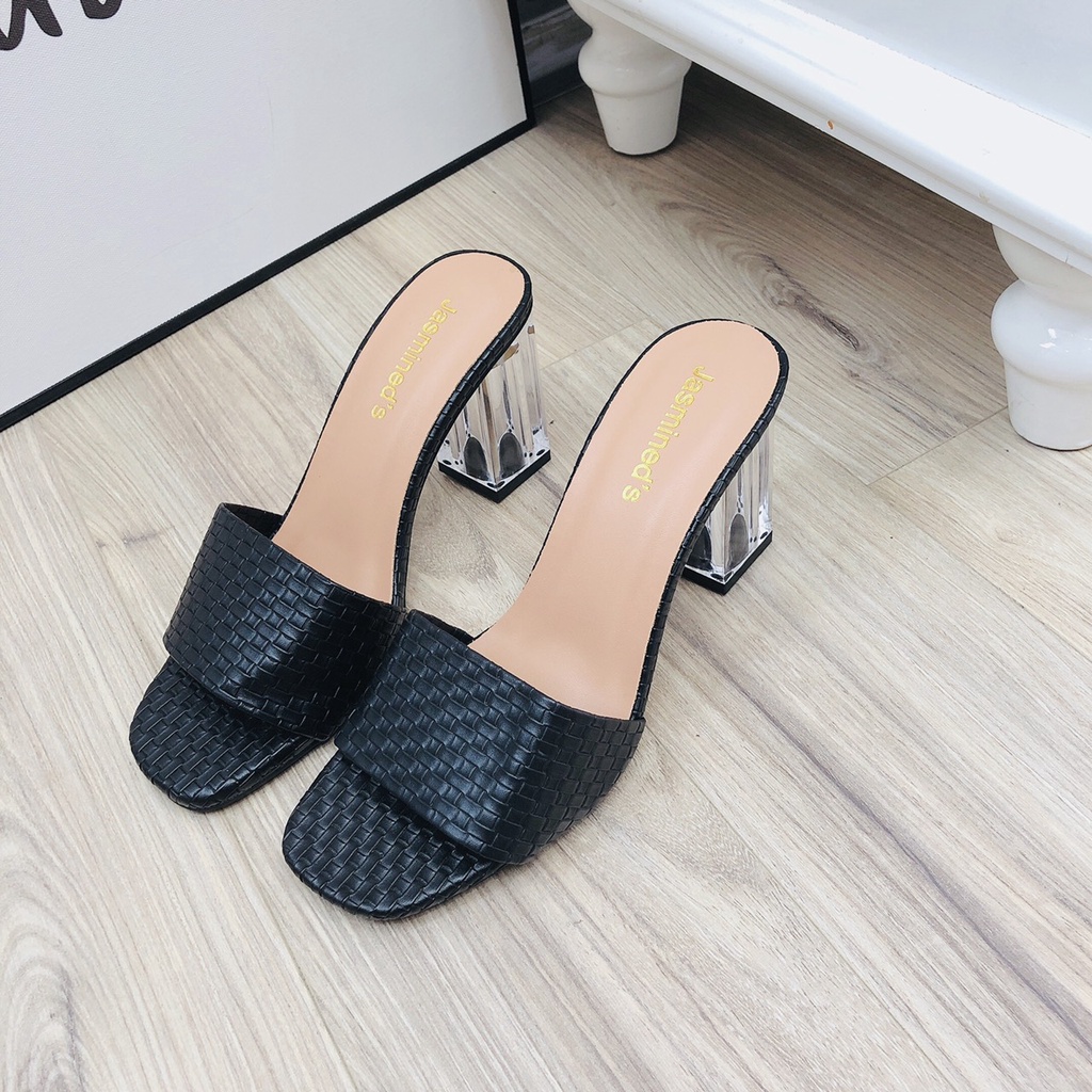 Guốc Nữ Cao Gót CHIMOKA Gót Vuông Cao 5 Phân Quai Ngang Bản To Họa Tiết Ô Vuông Sandal Nữ Cao Cấp 4316