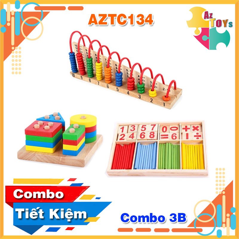 Combo Đồ Chơi Gỗ Thông Minh Giúp Bé Phát Triển Các Giác Quan - AZTC134