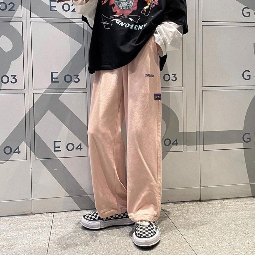 Quần Ổng Rộng Nam Nữ💘FREESHIP 💘Quần Jogger  Unisex Thêu Chữ Ulzzang Dây Rút Ở Gấu-Ba màu Trắng Đen Hồng 3 Size M L XL