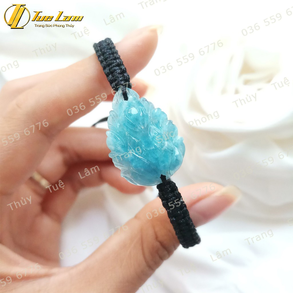 [DIY bracelets] Vòng Tay Chỉ Mặt Hồ Ly Dáng Ngồi Xòe Đuôi Đá Aqua mệnh Thủy