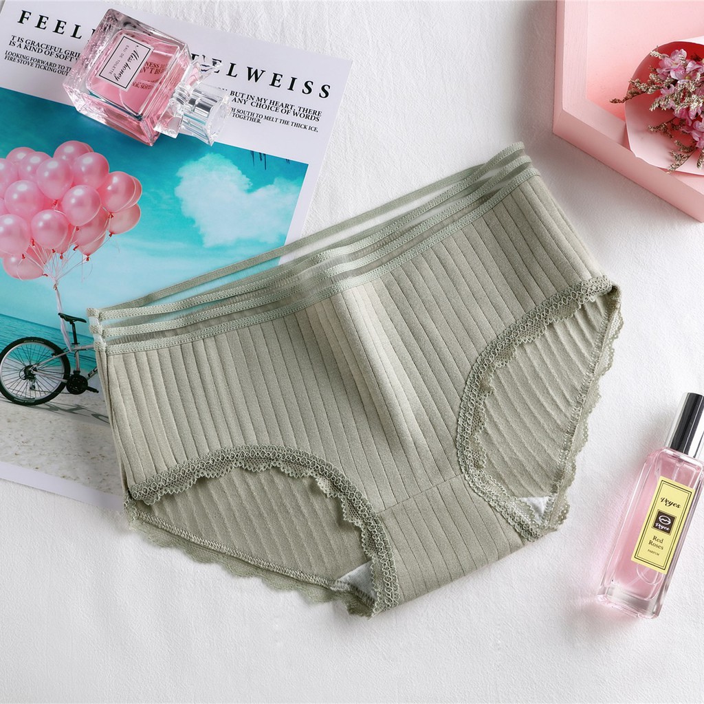  Quần Lót Nữ Cotton viền ren cao cấp, Quần lót sọc gân phối ren UD010 | BigBuy360 - bigbuy360.vn