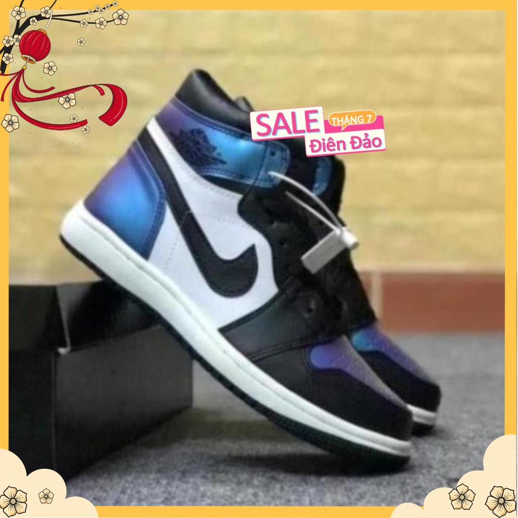 Giày thể thao Jordan cổ cao ❤️Full Box+Bill❤️ Giầy Jordan 1 xanh loang phản quang cao cổ nam nữ