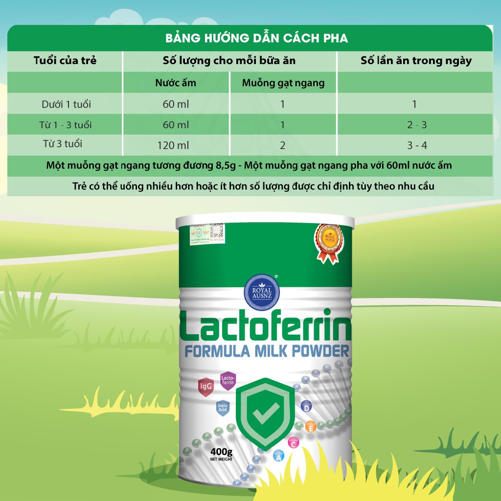 Combo 3 Hộp Sữa Bột ROYAL AUSNZ Lactoferrin Formula Milk Powder Bổ Sung Vitamin, Khoáng Chất 400g/hộp