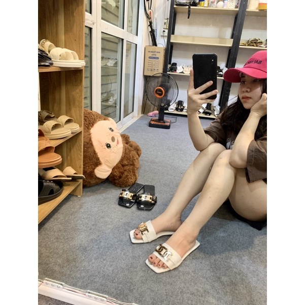 Dép lê đế bệt quai xích to da rắn sang chảnh xả kho