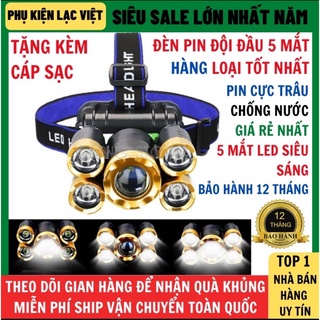 Đen bin đội đầu đeo trán siêu sáng 5 bóng LED