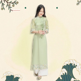 Áo dài cách tân nữ bigsize tay lỡ viền hoa tk06