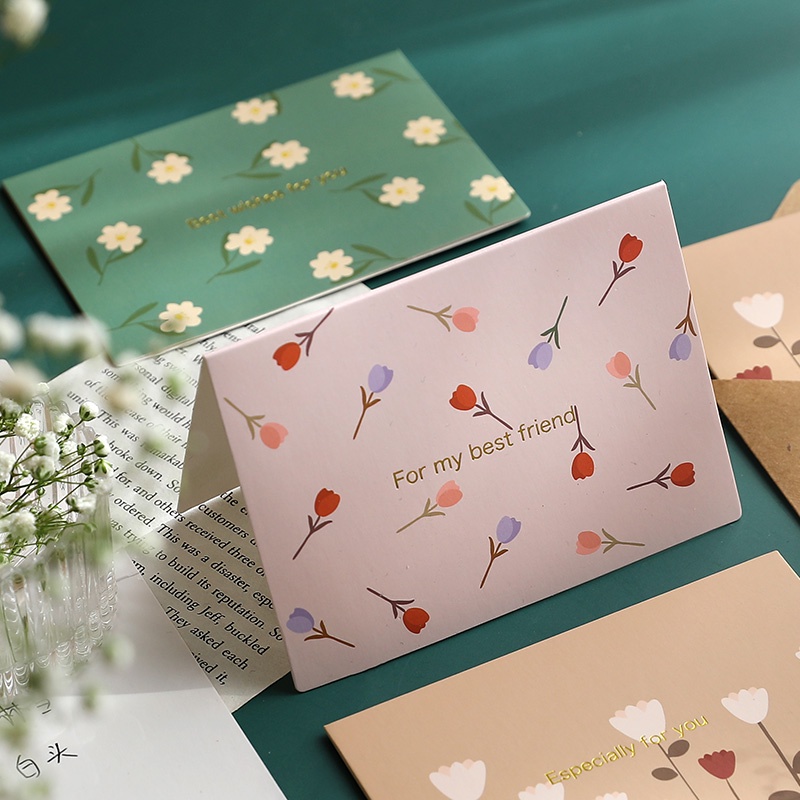 Set 6 tấm thiệp chúc mừng in hoa màu đồng kèm phong bì lễ hội