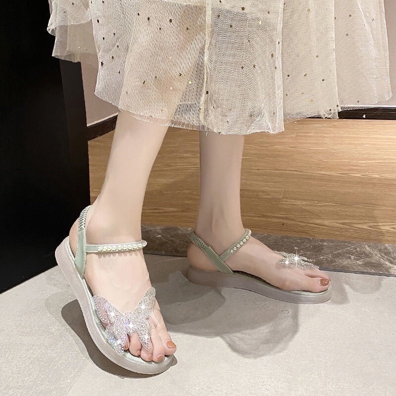 SANDAL NỮ QUAI TRONG HÌNH BƯỚM -SANDAL ĐÍNH CƯỜM LẤP LÁNH