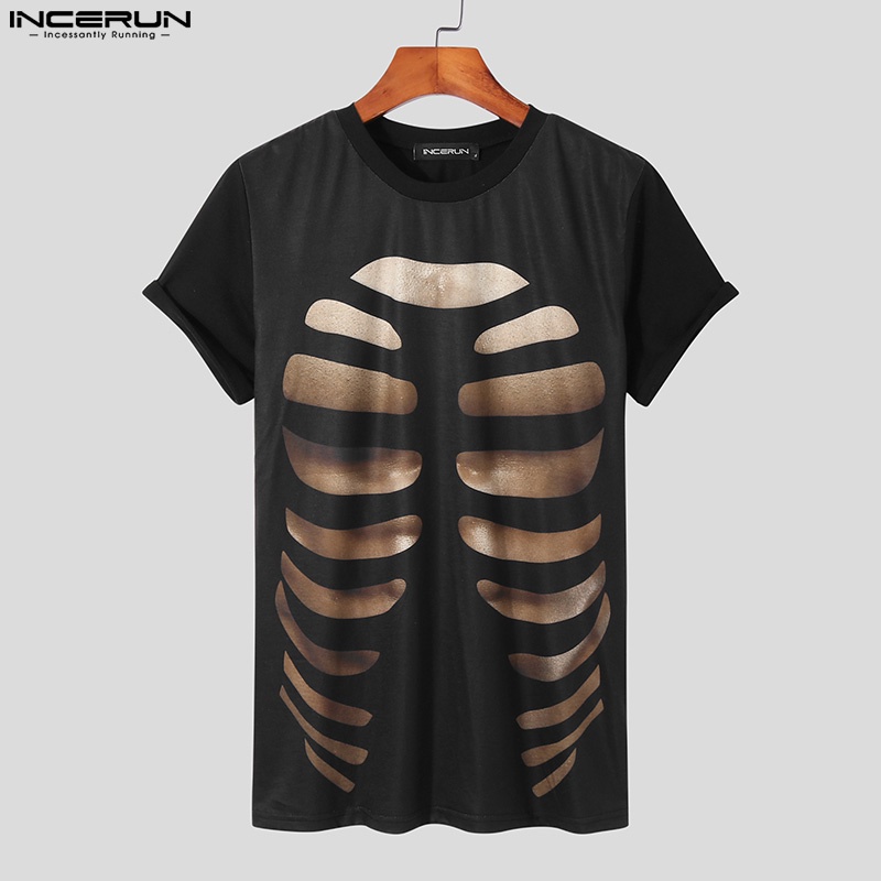 Áo thun INCERUN ngắn tay cổ tròn in hình 3d thời trang cho nam