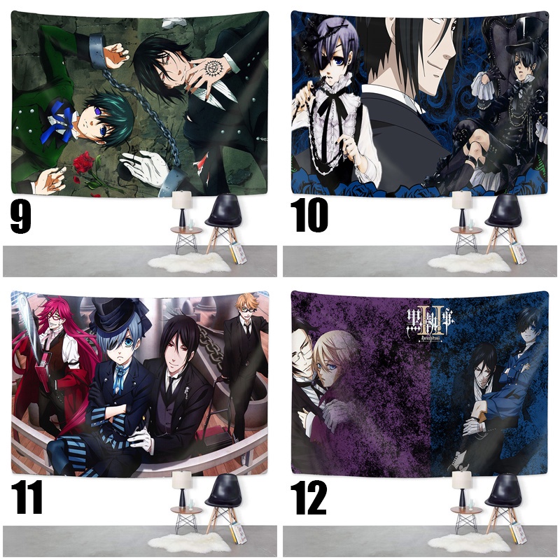 Thảm Treo Tường Trang Trí In Hình Manga Kuroshitsuji Ciel and SebastianCiel