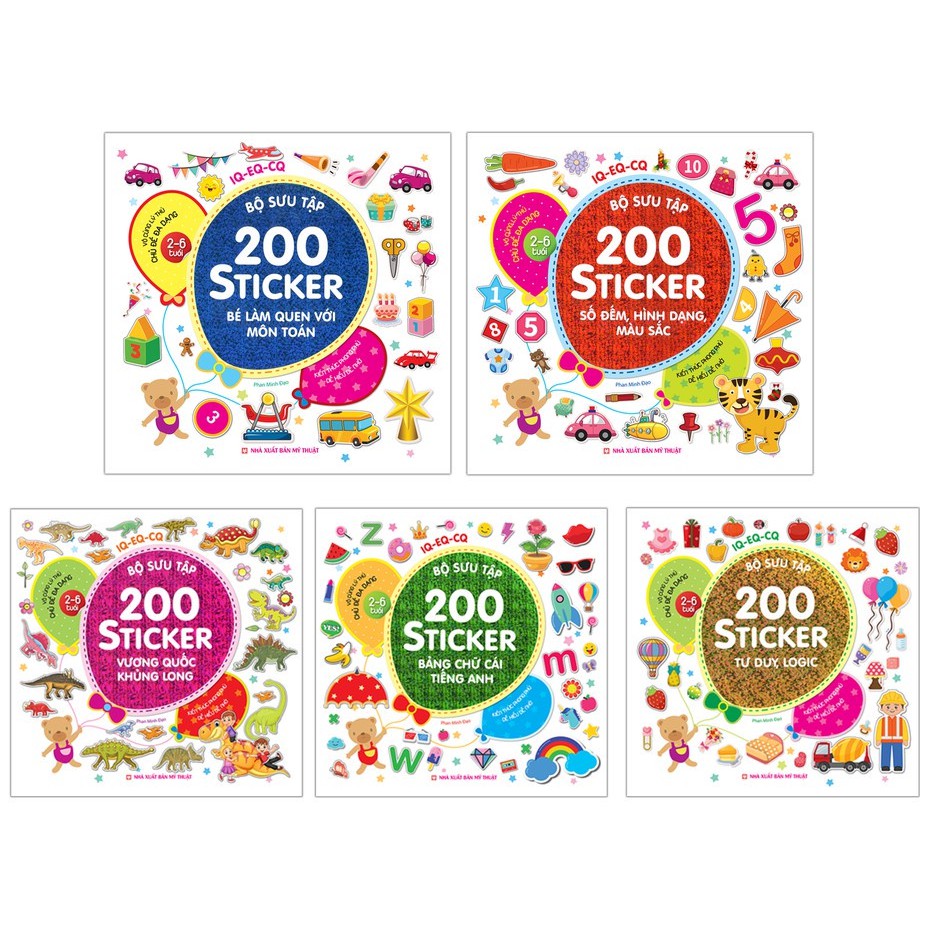 Sách - Combo 5 bộ 200 sticker ( chủ đề đa dạng 2-6 tuổi)