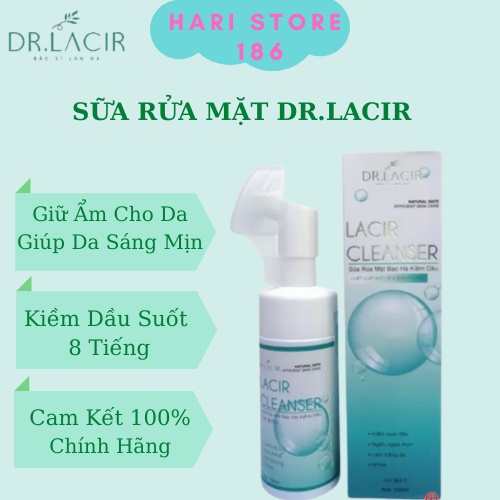 Sữa rửa mặt hari store Sữa rửa mặt bạc hà kiềm dầu Lacir cleanser giảm bóng dầu làm sạch sâu Dr lacir 150ml chính hãng