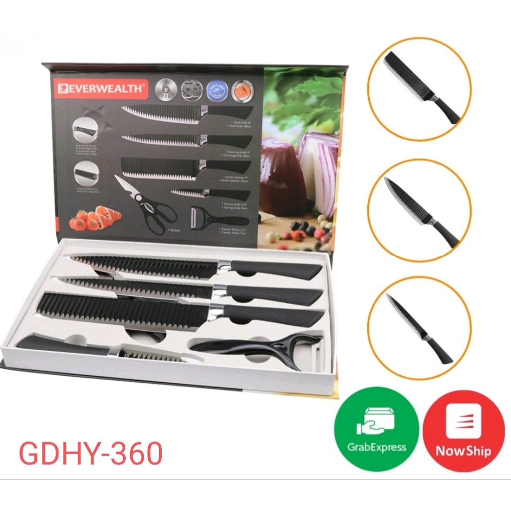 BỘ DAO NHẬT ASAKH 6 MÓN HÌNH GỢN SÓNG CAO CẤP - CHẤT LIỆU HỢP KIM CHỐNG RỈ.