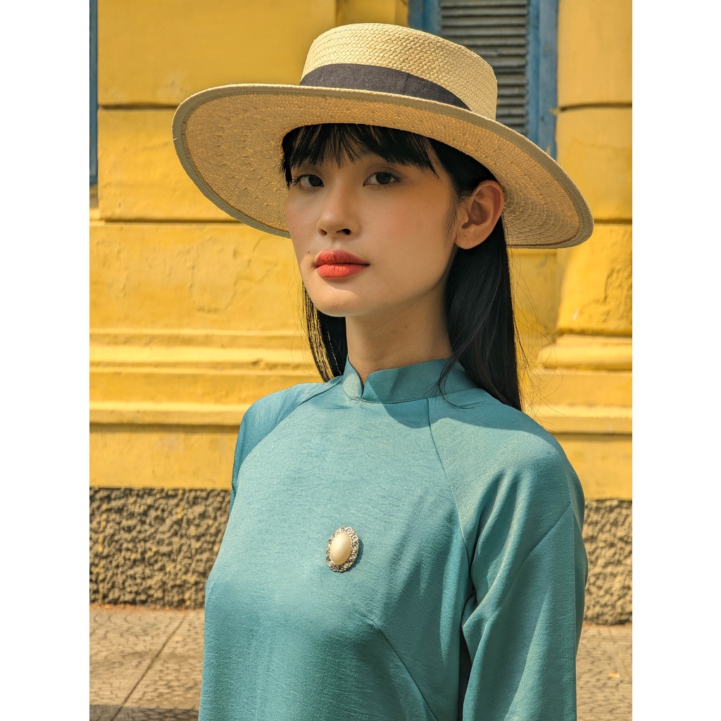 Set Áo dài Rosemary Lụa Tây Thi Xanh Lam