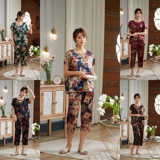 Đồ bộ lụa satin họa tiết cao cấp đủ size - dạo phố mặc nhà