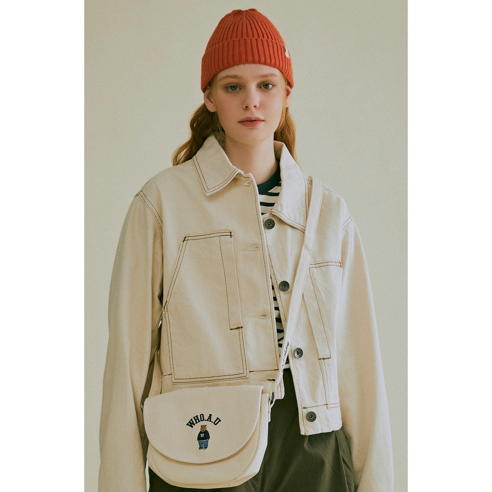 Hàng Có Sẵn❤️Túi Đeo Chéo Vải Canvas Mini Thêu Hình Nửa Mặt Gấu Phong Cách Hàn Quốc Mới 2022🇰🇷