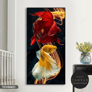 Tranh canvas khổ dọc chủ đề cá